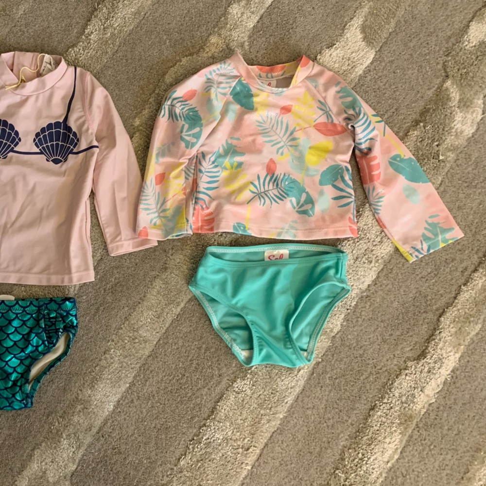Infant girls bathing suit, long sleeve and Sun Protection, three total